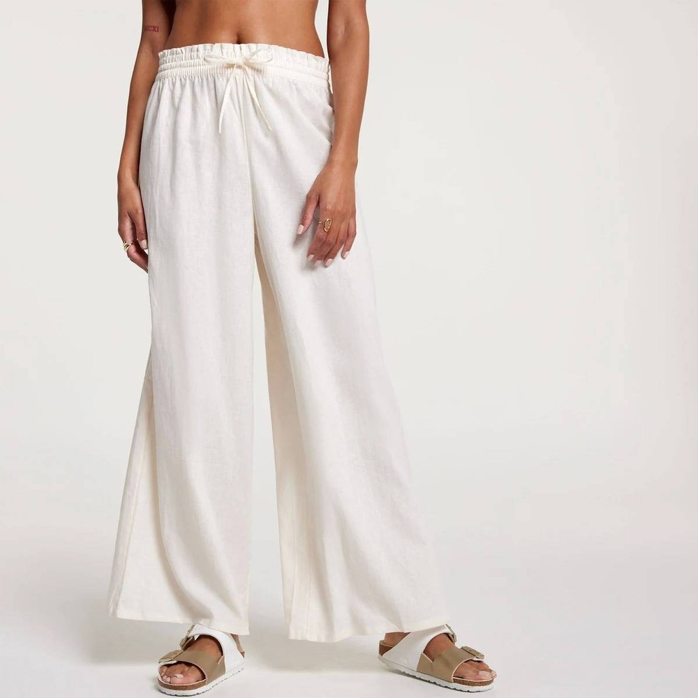 CALIA Cover Up Palazzo Pant M Cream Linen Blend Wide Leg Resort Minimalist Beach